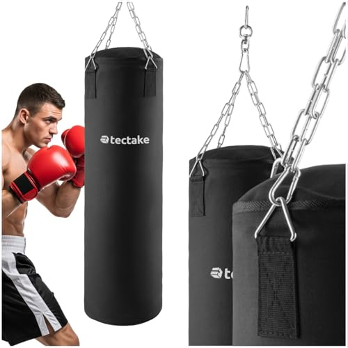 tectake® Saco de Boxeo con Suspensión de Cadena, Cierre Giratorio, para Entrenamiento en Casa, Fitness, Saco Boxeo para MMA, Muay Thai, Fitness, Kick Boxing - 28 x 28 x 105 cm