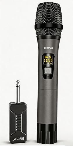 Bietrun Wireless Microphone Only for Mic Input, UHF Metal Dynamic Handheld Multipurpose Mic with Rechargeable Receiver (Work 4hs), 160ft Range, for Karaoke Machine, Amplifier Speaker, Mixer, Church