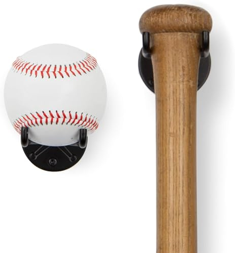 Wallniture Sporta Baseball Holder, Baseball Bat Wall Mount Display Stand for Man Cave Decor, Sports Memorabilia Ball Storage Rack Set of 2 Black