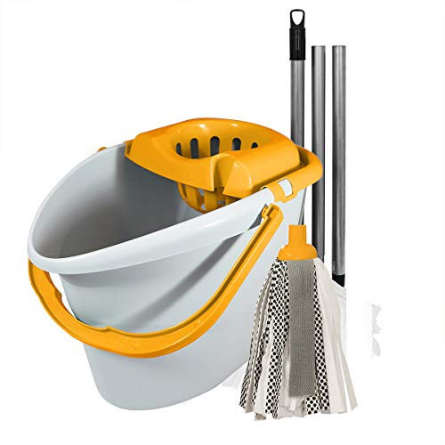 Charles Bentley 'Brights' Microfibre Mop & Bucket Set - Yellow Floor Cleaning Set Tiles Wooden Flooring Grey Plastic Soft Grip