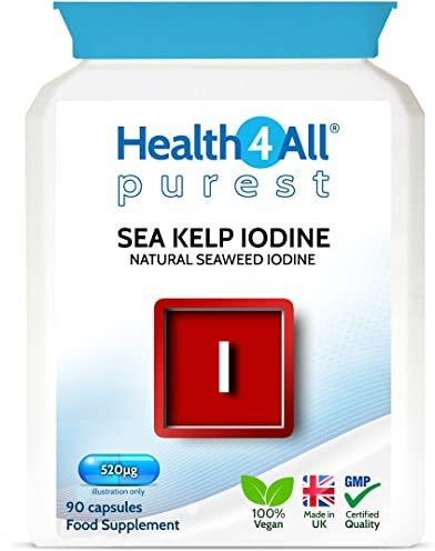 Health4All Sea Kelp Iodine 90 Capsules, High Strength 520mcg Iodine, Purest Natural Sea Kelp Supplement Capsules (not Tablets) | Made in UK