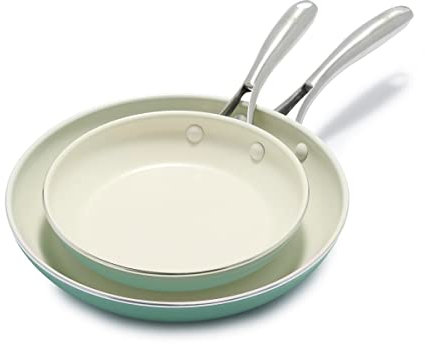 GreenLife Artizan Healthy Ceramic Non-Stick 20 cm and 26 cm Frying Pan Skillet Set, Stainless Steel Handle, PFAS-Free, Induction, Oven Safe, Turquoise