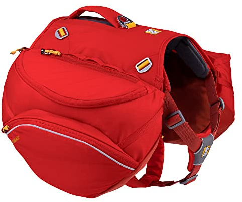 Ruffwear, Palisades Dog Backpack, Multi-Day Pack with Removable Saddlebags & 2x1L Hydration Bladders, Cross-Load Compression, Breathable Adjustable Harness, Reflective Trim, Red Sumac, Small