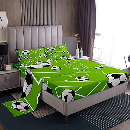Loussiesd Set lenzuola da calcio set biancheria da letto sportiva per bambini campo da calcio giochi competitivi set lenzuola con tasca profonda 3 pezzi singolo
