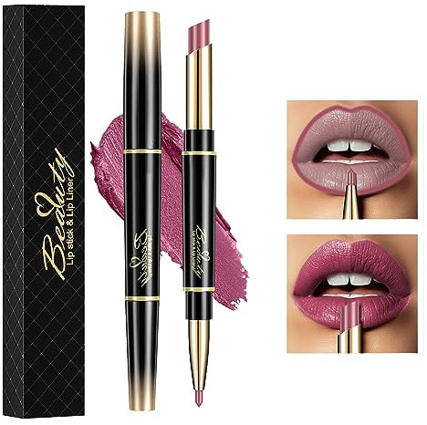 ChaneeHann Trucco per Rossetto, Rossetto e matita 2 in 1, Set Rossetto e Matita Labbra, Matte Roseetto, Rossetto Impermeabile a Lunga Durata, Matita Rossetto Lip Liner per donne e ragazze(01, Viola)
