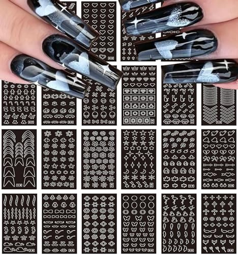 24 Sheet Airbrush Stencils - Nail Art Stickers, Heart, Butterfly, Flower, Stars, Hollow, French Nail Art Sticker Decals, Printing Templates, Stencil Tool, Manicure Tips, DIY Decorations