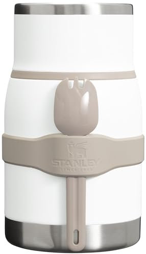 STANLEY Adventure to-Go Food Jar and Spork 24 oz | Vacuum Insulated Thermos Food Container | Wide Mouth Screw On Lid | Packable for Travel | Stainless Steel with Leakproof Lid | BPA-Free | Frost
