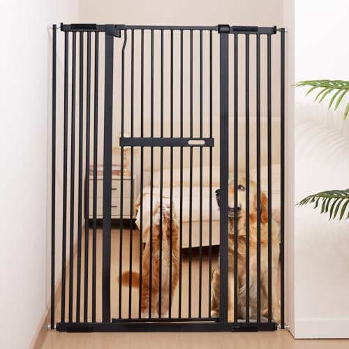 No Pawblems 55.1 Extra Tall Pet Gate for Cat/Dog, 29.9-44.4 Wide Auto Close Tall Cat Gate, NO Drilling Pressure Mounted for Doorways/Hallways, 1.37 Narrow Bar Spacing, Black