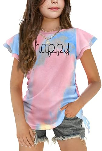 Arshiner Maglietta Bambina a Maniche Corte in Batik per Bambini Maglietta Estiva Girocollo Abbigliamento per Bambini con Coulisse 10-11 Anni