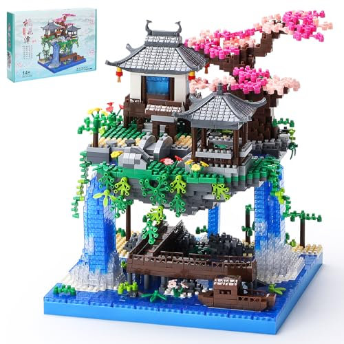 CAXIMSY Cherry Blossom Bonsai Tree House Architecture Building Block Sets Chinese Peach Blossom Micro Mini Treehouse Building Model Toy Gift for Kids Adults 3300 pieces