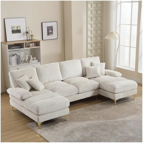 Sapgaks Canapé sectionnel en U Moderne,canapé 4 Places,Meuble rembourré Design Moderne,Tissu Chenille (Beige)