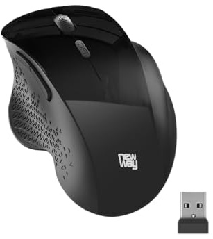 NEWWAY NM255 - Mouse Wireless 2.4GHz con Ricevitore USB Ergonomico - DPI 4000 - Silenziatore 95% di Riduzione del Rumore - 6 Pulsanti - per PC, Laptop, Mac e Linux (Nero)