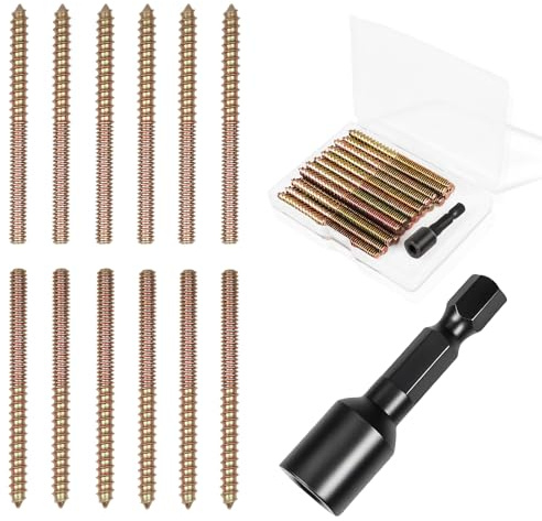 20Pcs 1/4-20 x 3 Hanger Bolts, 1/4-20 Double Headed Bolt, 1/4 Wood Dowel Screws, Self-Tapping Screw, Threaded Rod Screws, Accessories for Wood Furniture Joint with Driver