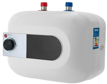 Czyurachel Durchlauferhitzer 1,5kw, Untertischboiler 6 Liter Niederdruck, Mini Elektrischer Durchlauferhitzer, Top Water Inlet, 304 Edelstahl-Innenbehälter, EU-Standardstecker, SY-E29 Weiß