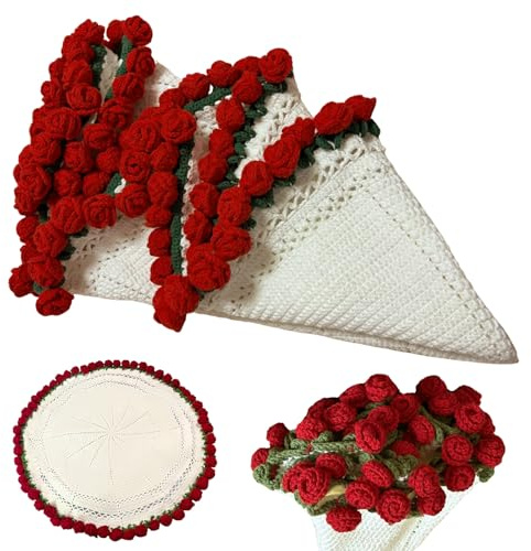 bssmmai Manta de ramo de flores de ganchillo, manta de ramo de flores, manta hecha a mano, manta de punto para cumpleaños, día de la madre