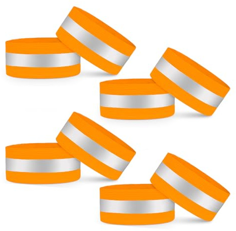 VERY IMPORTANT RUNNER - Brazaletes Reflectantes Alta Visibilidad Running - Bandas Elásticas con Cierre Ajustable 8cm y Franja Reflectante 2cm 360° - Brazos, Piernas y Tobillos (Naranja, 8 Unidades)