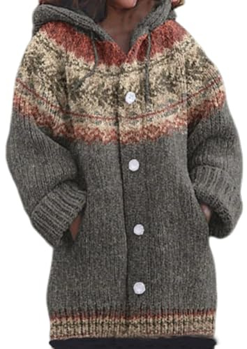 Genérico Cárdigan Largo Mujer con Capucha, Chaqueta Punto Estampado Digital 3D Halloween y Navidad, Suéter Oversize Elegante Ligero Otoño Invierno, Abrigo de Punto con Botones Casual