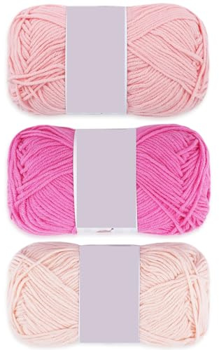 JelyArt Filato per uncinetto in cotone, 60% cotone, 40% acrilico, 3 x 50 g, filato morbido per amigurumi, sciarpe, vestiti e accessori (rosa)