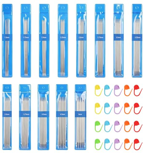 FULHANY 65pcs Aiguille A Tricoter,Aiguille A Laine,Kit Tricot Debutant Adulte,Ensemble D'Aiguilles à Tricoter Droites De 1,5 à 5 Mm,Avec 20 Boutons Marqueurs Pour Chaussettes,Foulards,Chapeaux,Pulls