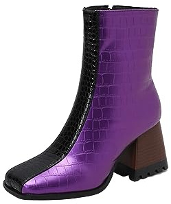 Cocila Botas Nuevas De Otoño E Invierno Tacón Grueso Comercio Exterior Estilo Europeo Y Americano para Mujer Cuero Colores Botines Charol Altas Negras Tacon Negros Ancho con Fino Agua Zapatillas