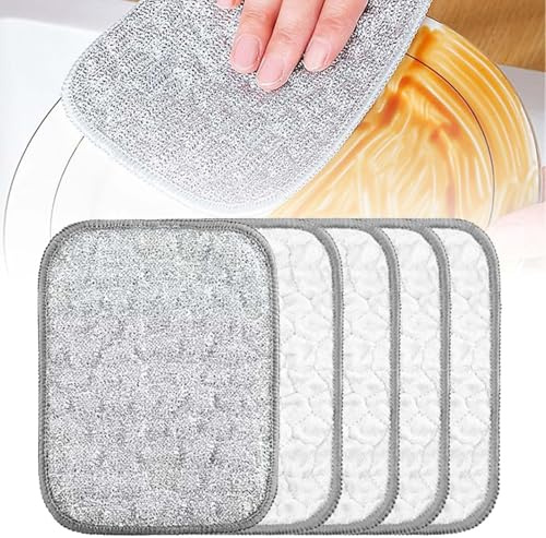 Genérico Dos Capas de Paño de Limpieza de Alambre Reutilizable para Húmedo y Seco, Trapos Multiusos para Lavar Platos, Multipurpose Wire Dishwashing Rag, Reusable Hanging Wire Dishwashing Rags (5PCS)