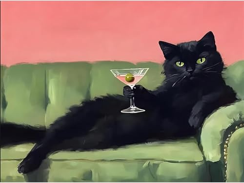ParNarZar 5D Diamond Painting Schwarze Katze 30x40cm, Diamant Painting Bilder mit eckigen Steinen, Diamond Painting Set für Erwachsene