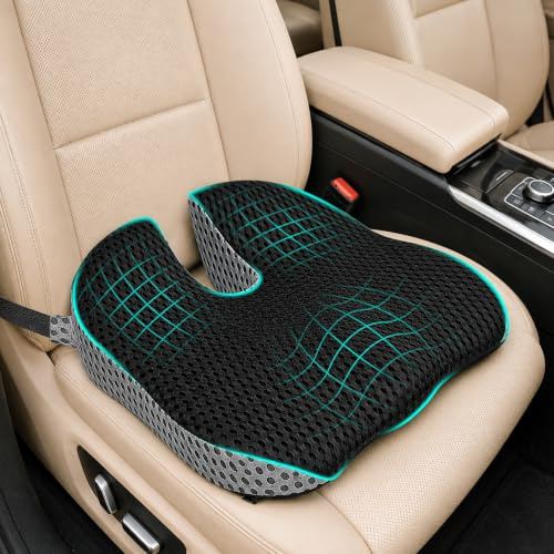 XomRo Car Seat Cushion for Driving Memory Foam Car Wedge Seat Cushion Seat Booster Height Increase Posture Support Breathable 4D Mesh Pad Adjustable Straps Universal Fit Vehicle Office Chair Curve