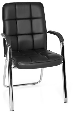 HJH Office 706450 BORNE Sedia Visitatore in Ecopelle Nera - Conferenza e Riunione Con Braccioli