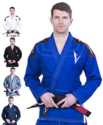 Vector, Kimono BJJ Gi per Jiu Jitsu Brasiliano, con Cintura Bianca Leggera prelavata Pearl Weave, 100% Tessuto Cotone Attila Series, Infradito Colorati Estivi, con finte Perline, A0