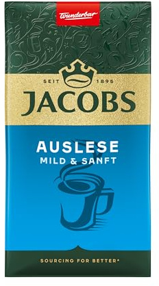 Jacobs Filterkaffee Auslese Mild & Sanft, helle Röstung, Kaffee gemahlen, geröstet in Deutschland, ideal für Filterkaffeemaschine & French Press, Intensität 5/10, 500 g