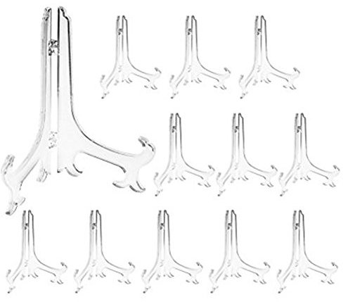 Tincogo 12,7 cm klara plaststafflier eller stativ/tallrikshållare för att visa bilder eller andra föremål på bröllop, heminredning, födelsedagar, bord (12-pack)