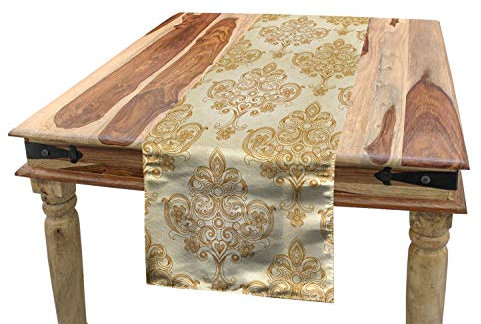 ABAKUHAUS Jahrgang Tischläufer, Barock Curved Blumen, Esszimmer Küche Rechteckiger Dekorativer Tischläufer, 40 x 180 cm, Creme