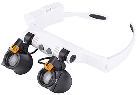 Lupe Lupenbrille LED-Kopflupe Stirnband Lupe mit Zwei LED Lampen LED Lupe Lupe mit austauschbarer Linse 3X, 4X, 5X, 6X, 7X, 10X