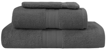 Sensei La Maison du Coton Luxus, 3-teiliges Set (1 Badetuch, 1 Handtuch und 1 Waschhandschuh), Baumwolle, anthrazit, 140 x 200
