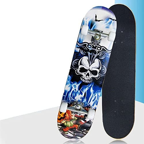 Skateboard Complet pour Enfants, Adolescents et Adultes, débutants, Double Kick Maple Deck Concave Cruiser Skateboard avec Outil en T,79 * 19.5 * 9.5cm (Motif tête de Mort)