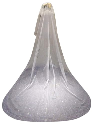 ELAWBTY 1 T vanlig glitter tyll slöja lång bröllop brudslöja F47, elfenben, katedralens längd 300 cm (118 tum)