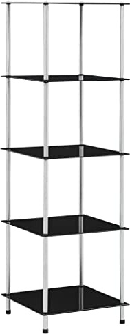 vidaXL Regal mit 5 Ablagen Vitrine Glas Glasregal Dekoregal Sammlervitrine Standregal Glasvitrine Bücherregal Vitrinenschrank Schwarz 40x40x130 cm Hartglas