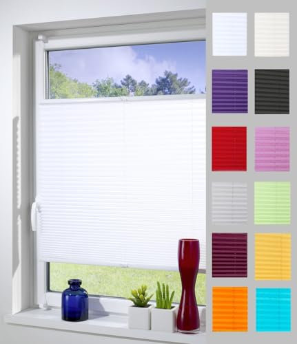 DécoProfi Plissee ohne Bohren Weiß 90cm x 220cm (max. Gesamthöhe Fensterflügel) I Verspannte Plissees nach Maß mit Klemmträger/Klemmfix I Blickdichte Innenrahmen-Plissees zum Klemmen