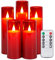 IMAGE Flickering Flameless Candles Battery Operated, Acrylic Shell Pillar 3D Wick LED Candles with Timer for Wedding Christmas Home Decor Set of 5 (D2.3 in X H5 5 7 7 8 in), Red