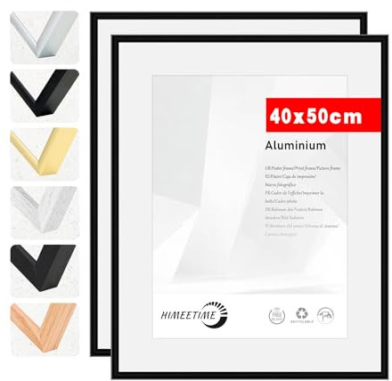 HIMEETIME® 2x Cornice 40x50 cm | Cornice nero in metallo | Cornice per documenti 40x50 cm Collage grande | Cornice in metallo Cornice in alluminio | Cornice per quadri 40x50 Cornice per foto