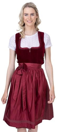 Schöneberger dräkter couture sammet Dirndl bordeaux, elegant sammet dirndl-röd med förkläde, skräddarsydd dirndl, knälång för Oktoberfest Katharina, röd, 44