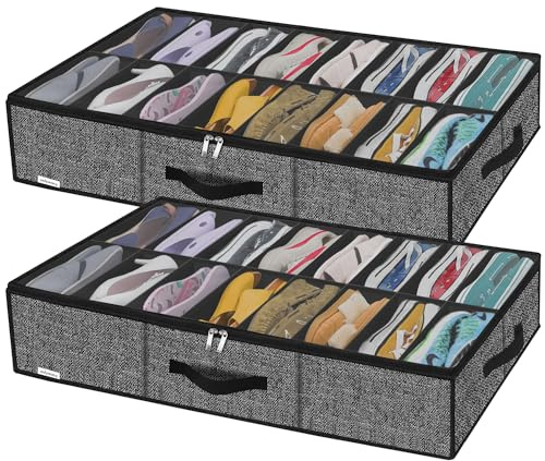 homyfort 2 Stück Unterbett-Kommode für Schuhe Aufbewahrung, Schuh Aufbewahrungssysteme Organisierer Aufbewahrungsbox Schublade mit 16+16 Paar, Faltbare Schuhaufbewahrung Stasche, Schwarz, XAUBS16P2