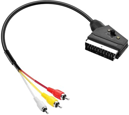 PNGKNYOCN SCART to 3 RCA Adapter Cable,Switchable in Out Scart Male to Composite Audio/Video Converter Cable（0.5M）