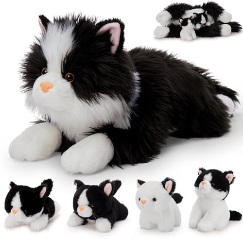 MorisMos Chat Peluche Géante XXL 50 cm avec Bébés dans Le Ventre, Grande Chats en Peluche Réaliste Douce Mignon, Idée Cadeau pour Enfant Filles Garçons Anniversaire Décorations Noël