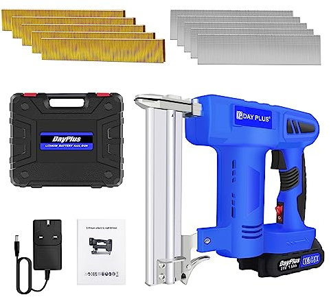 21V Cordless Nail Gun with Battery and Charger, 2-in-1Battery Powered Stapler Gun, Contact Actuated Mode Electric Staple Gun, Brad Nailer Kit with 500pcs 19MM Straight Nail & 500pcs 10MM Code Nail