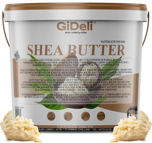 GiDeli Burro di karitè 100% puro e non raffinato, burro naturale per pelle, capelli e cosmetici fai da te, 20 kg