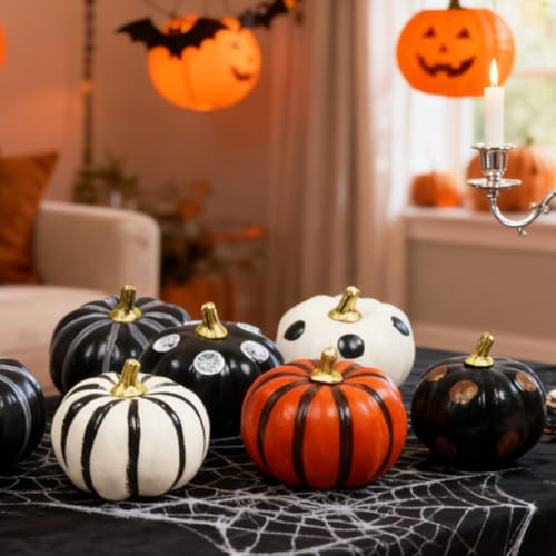 6 Piezas Calabazas Decorativas Halloween, Calabazas Artificiales, Juego de Decoración de Otoño, Halloween Decoración de Mesa, Verosimiliante Calabaza de Espuma Adornos para Otoño Acción de Gracias