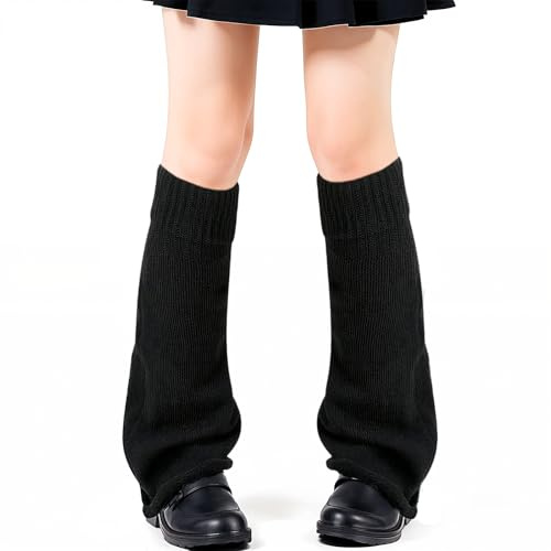 Quilax Black Leg Warmers, Y2k Leg Warmers for Girls Women, Cute Knitted Socks kawaii Lolita Harajuku Goth Accessories(Black)