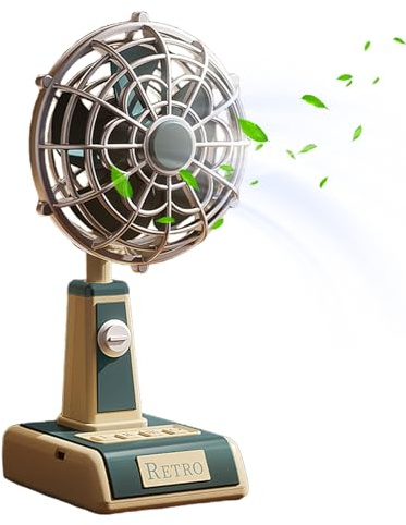 Generico Fan Desktop | Dispositivo Di Raffreddamento Ricaricabile USB Mini Ventilatore Vintage Regolabile A 3 Velocità | Stile Retrò Di Alto Per Uso Da Letto Per Auto Per Auto Da Viaggio Per Esterni