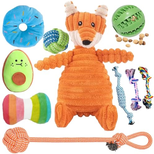 10Pcs Dog Chew Toys for Small Dogs, Squeaky Plush Dog Toy, Ball Rope Toys